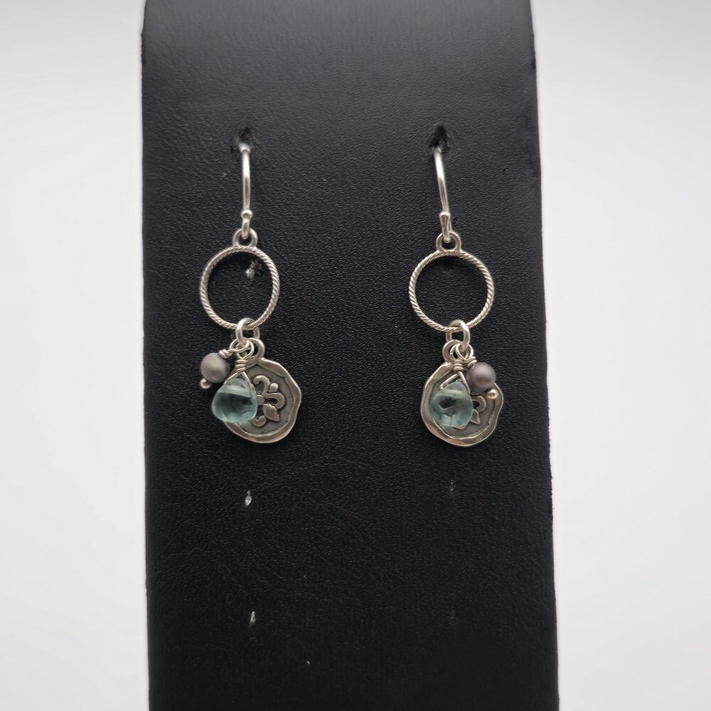 Sterling Silver Topaz Pearl And Symbol Earrings A3809